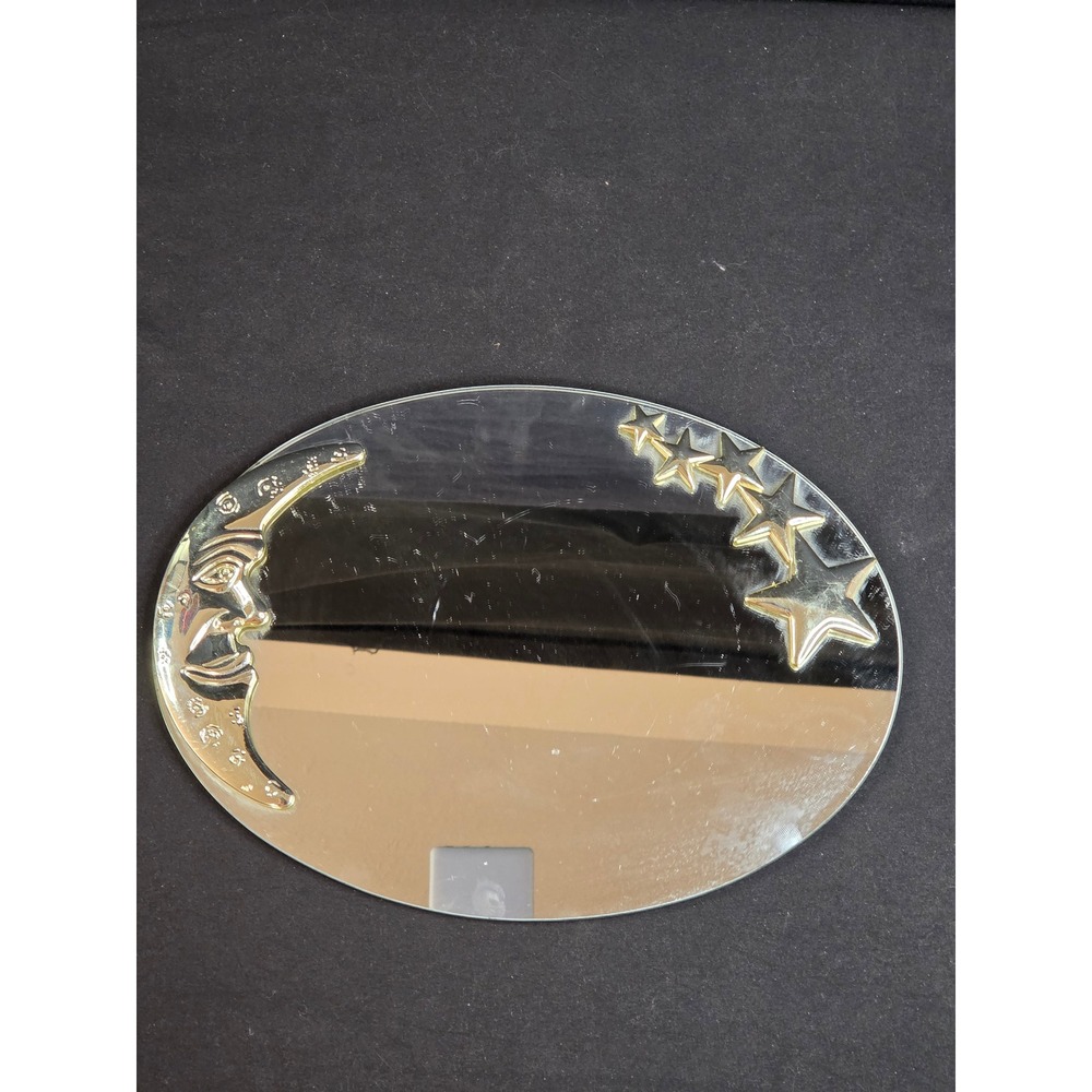 Vintage Celestial Oval Mirror Tray Gold Crescent Moon and Stars Vanity Decor 10"